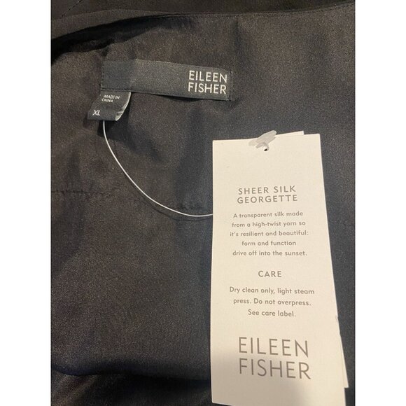NWT Eileen Fisher Sheer Silk Crepe Georgette Sheath Dress Layered Black XL New - Picture 4 of 6